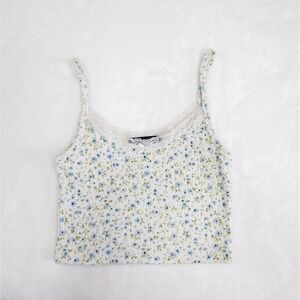 Brandy‎ Melville Floral Tank Top - Ribbed Lace Trim - Cute Cottagecore